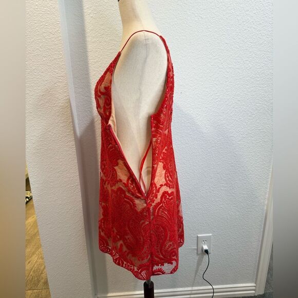 Free People Unique Sexy V Neck Lace Mini Party Dress SZ 4 - Picture 5 of 10